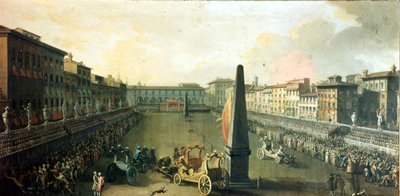 Florence, voorstelling op het Santa Croce-plein. Olieverf op doek door Unknown artist