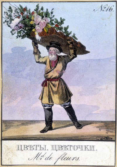 Bloemenverkoper in Rusland in de 19e eeuw door Unknown artist
