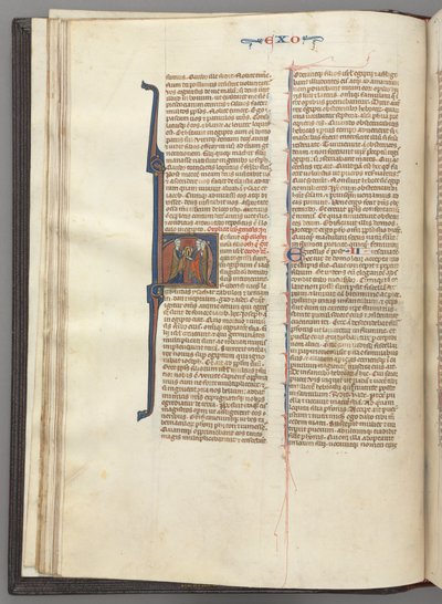 Fol. 20v, Exodus, met initiaal H, Mozes en twee volgelingen met de tafelen der wet door Unknown artist