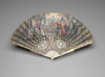 Vouwwaaier met Jefta die zijn dochter ontmoet, ca. 1740s-50s door Unknown artist