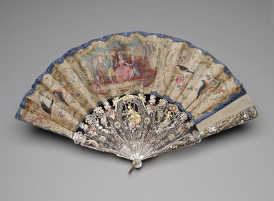 Vouwwaaier met een hofmakingsscène, ca. 1770-80 door Unknown artist