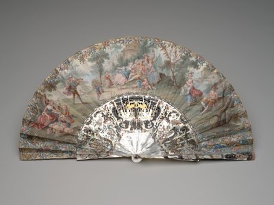 Vouwwaaier met een pastorale scène, ca. 1740-50 door Unknown artist