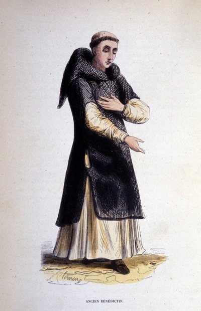 Voormalige Benedictijn. Gravure uit een album over religieuze orden, Parijs door Unknown artist