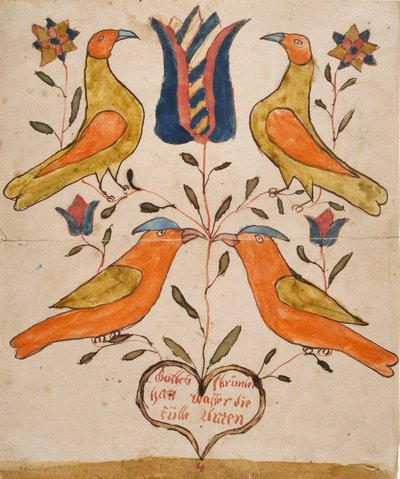 Vier vogels, tulp en hart door Unknown artist