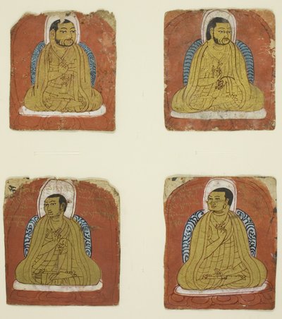 Vier miniatuurportretten met inscriptie van vier Lama