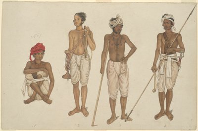 Vier rekruten in witte Dhoti