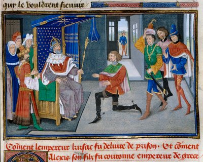 Vierde Kruistocht: voorstelling van Alexis IV Angelos als keizer gekroond naast zijn vader Isaäk II door Unknown artist