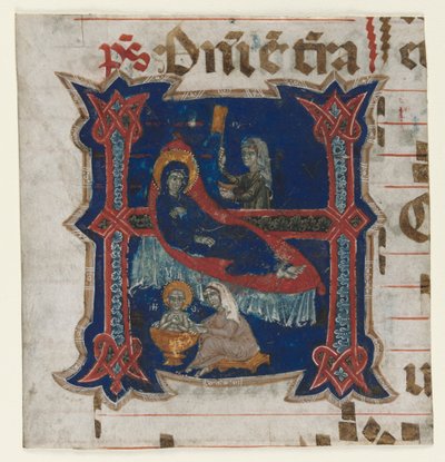 Fragment van een koorboek met versierde initiaal (H): Geboorte van de Maagd door Unknown artist