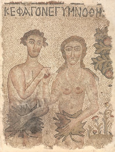 Fragment van een vloermozaïek: Adam en Eva door Unknown artist