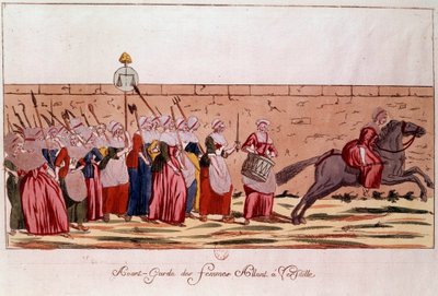 Franse Revolutie van 1789: voorhoede van vrouwen op weg naar Versailles op 5 oktober 1789. Gravure uit de 18e eeuw. Parijs, B.N. door Unknown artist