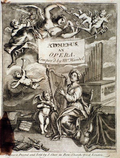 Voorpagina van Admetus opera gecomponeerd door Georg Friedrich Handel (1685-1759) Gravure. 18e eeuw. Bologna, civico museo musico door Unknown artist