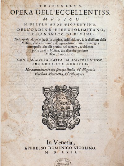 Frontispice van Toscanello in musica door Pietro Aron door Unknown artist