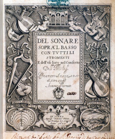 Frontispice van del sonare sopra il basso door Agostino Agazzari door Unknown artist