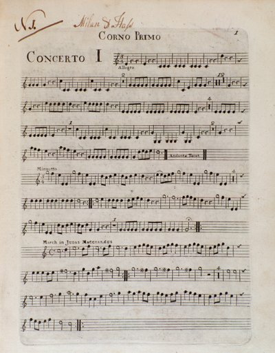 Frontispice van de partituur van Zes concerten in 8 delen door G B Sammartini en J A Hasse door Unknown artist