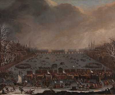 Frost Fair op de Theems, met de oude London Bridge in de verte door Unknown artist