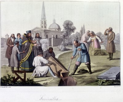 Begrafenis volgens de orthodoxe ritus in Rusland - in The Old and Modern Costume door Unknown artist
