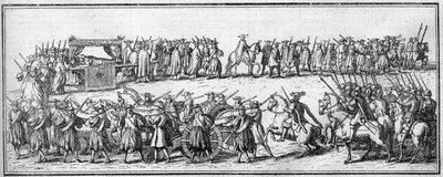 Begrafenis van een paus in de 18e eeuw: de begrafenisstoet. door Unknown artist