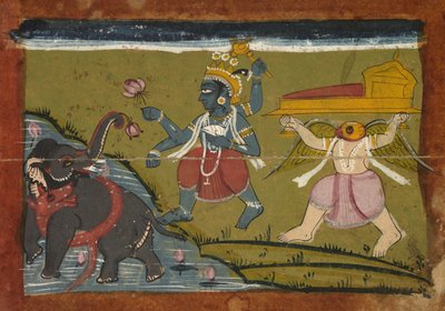 Gajendra Moksha: De verlossing van de koning van de olifanten door Unknown artist