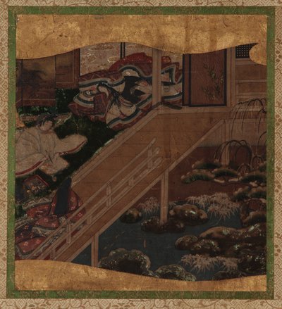 Tuin en interieur: een kunstenaar schildert een portret van een dame door Unknown artist
