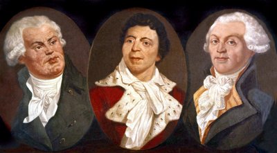 Georges Jacques Danton, Jean Paul Marat en Maximilien de Robespierre, drie hoofdfiguren van de Franse Revolutie door Unknown artist