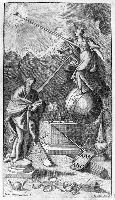 Giambattista Vico. Ook wel Giovanni, Gian Battista, Jean Baptiste of Jean-Baptiste genoemd. Antiporta (valse titel) van 