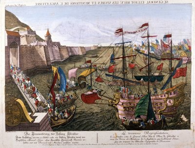 De Grote Belegering van Gibraltar 1779-1783 (Spaanse poging om Gibraltar te heroveren toen Spanje de oorlog verklaarde aan het Verenigd Koninkrijk als onderdeel van zijn alliantie met Frankrijk): op 11 oktober door Unknown artist
