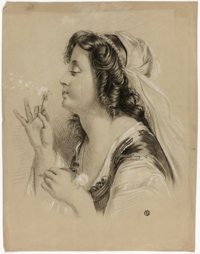Meisje dat op een paardenbloem blaast (recto); Profielfront van een meisje (verso) door Unknown artist
