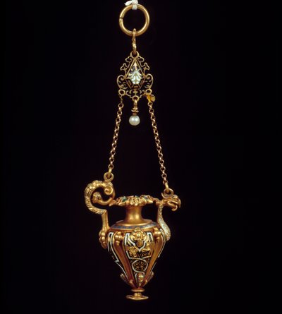 Gouden emaille hanger in de vorm van een urn door Unknown artist