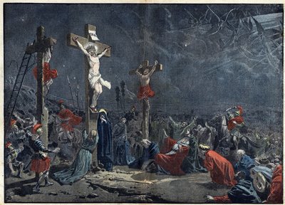 Goede Vrijdag: kruisiging van Jezus Christus. Illustratie in 