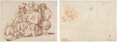 Groep van zes kinderen (recto); Schets van een dorp (verso) door Unknown artist