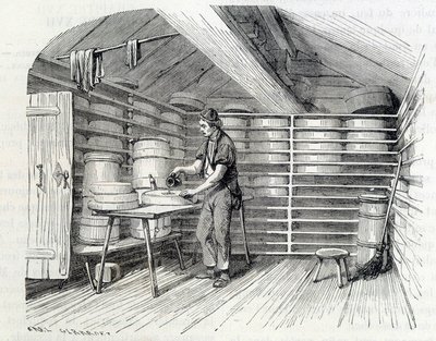Gruyère kaaswinkel in een Zwitsers chalet (het wassen van de korst) - in 