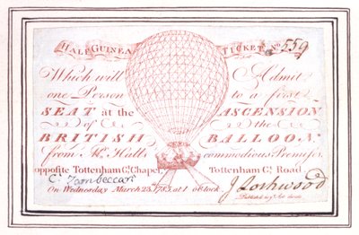 Half guinea ticket voor ballonvaart op Tottenham Court Road, Londen, 23 maart 1785 door Unknown artist