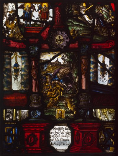 Heraldisch paneel van Samson en de leeuw door Unknown artist