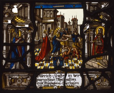 Heraldisch paneel met de onthoofding van Johannes de Doper door Unknown artist
