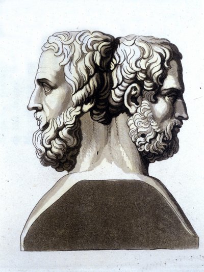 Herodotus (484 v.Chr. - 425 v.Chr.), Griekse historicus en Thucydides (ca. 465 v.Chr. - 395 v.Chr.), Griekse historicus door Unknown artist