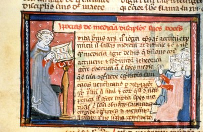Hippocrates (-460 - -377) geeft een race - Verluchting uit de Middeleeuwen (ref. 418) door Unknown artist