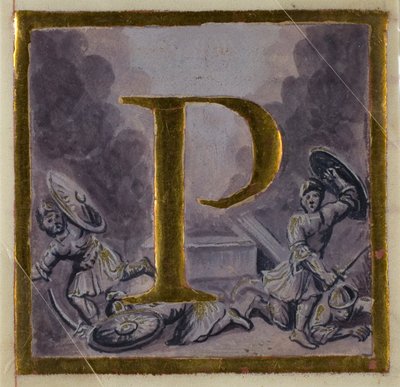 Historische initiaal "P" met opstanding uit een koorboek door Unknown artist