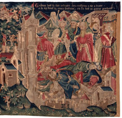 Geschiedenis van Sint Piat en Sint Eleuthère, Scene 14: De pest verwoest de stad Doornik door Unknown artist