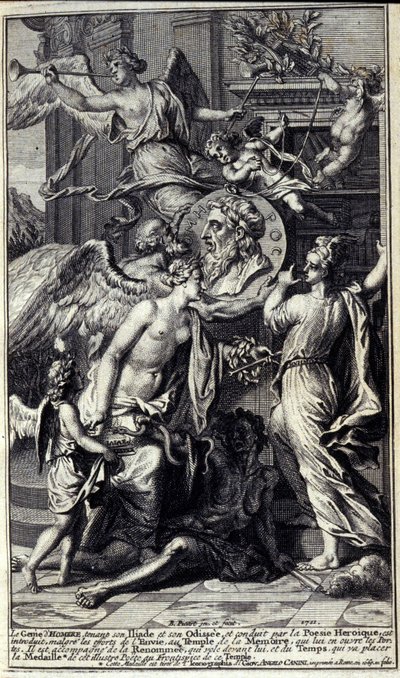 De geest van Homerus, die zijn Ilias en zijn Odyssee vasthoudt en geleid door heroïsche poëzie, wordt ondanks de inspanningen van de Afgunst geïntroduceerd in de tempel van herinnering, die zijn deuren opent. Hij wordt vergezeld door de Roem die voor hem u door Unknown artist