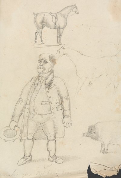 Paard, man en varken door Unknown artist