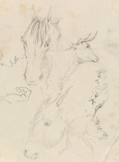 Paarden, Koe en Mannen door Unknown artist