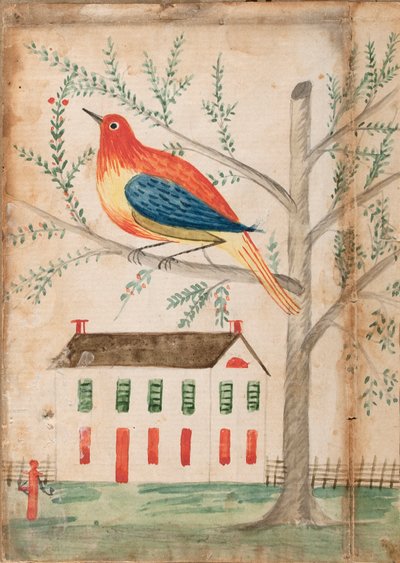 Huis en Vogel op een Boom door Unknown artist