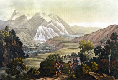 Humboldt en Bonpland steken de berg Quindiu over op draagstoelen. Uit de reis naar de Andes door Alexander Von Humboldt door Unknown artist