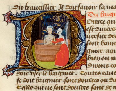 Hygiëne en voordelen van het toilet, uit het Verdrag van Geneeskunde door Aldebrande van Florence, manuscript door Unknown artist