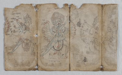 Iconografische tekeningen: Chakrashamvara met Vajravarahi, Hevajra met Nairatmya, en Yamantaka (verso) door Unknown artist