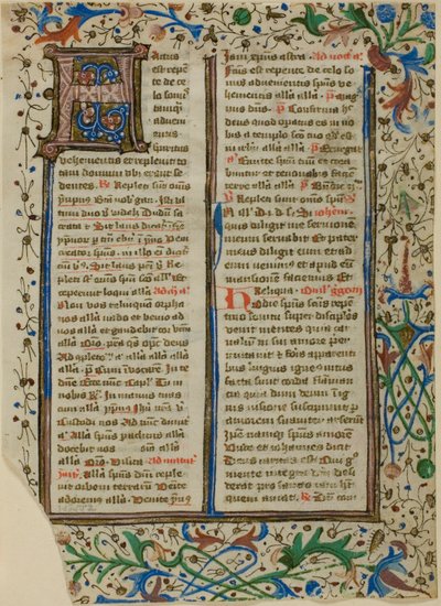 Verlichte initiaal "H" uit een psalter of brevier door Unknown artist