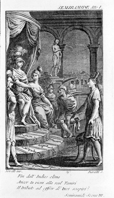 Illustratie van Sémiramis, opera door Antonio Salieri (1750 - 1825). Libretto door Pierre Metastase (of Pietro Metastasio). Act I, sc. III. door Unknown artist