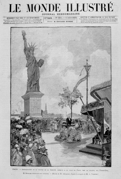 Inhuldiging van het Vrijheidsbeeld in verkleining (replica), aangeboden aan de stad Parijs door de Verenigde Staten - in 