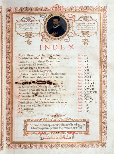 Indexpagina met portret van Giovanni Giacomo Gastoldi door Unknown artist