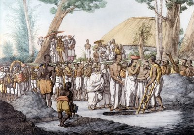 Indiase cultuur en beschaving: Weduwe die levend wordt begraven op het graf van haar man, India door Unknown artist